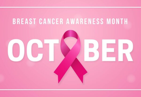 October breast cancer awareness month poster background concept design with pink bow ribbon vector illustration graphic template.
